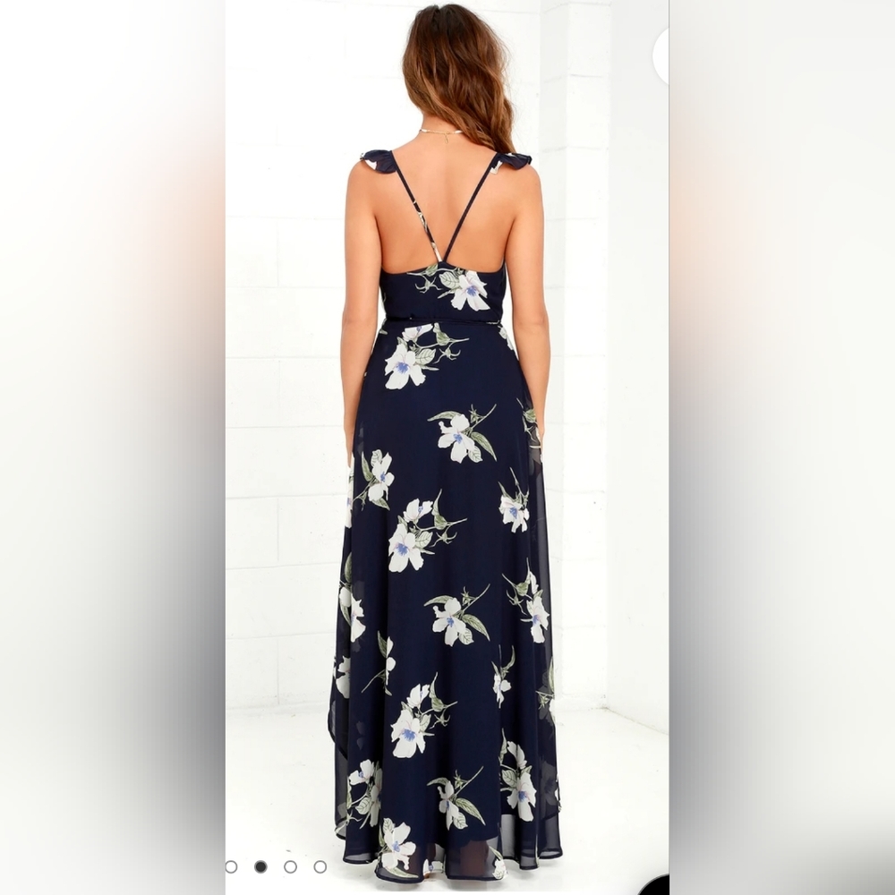 Lulus Navy Wrap Dress Floral NWT - Picture 3 of 7